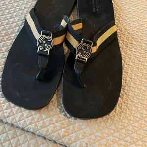 Gucci Black and Tan Logo Sandals